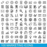 100 marketing iconen set, Kaderstijl vector