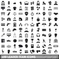 100 leider team iconen set, eenvoudige stijl vector