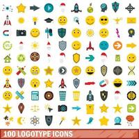 100 logo iconen set, vlakke stijl vector