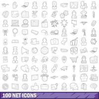 100 netto iconen set, Kaderstijl vector