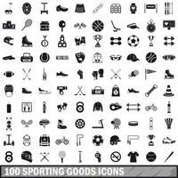 100 sportartikelen iconen set, eenvoudige stijl vector