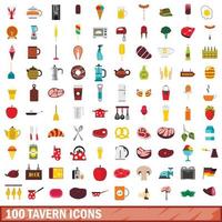 100 taverne iconen set, vlakke stijl vector