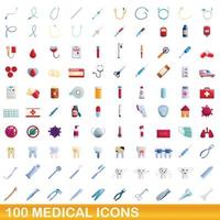 100 medische iconen set, cartoon stijl vector