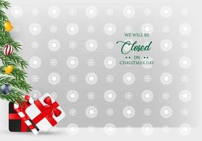 kerstachtergrond met kerstboom, bel, kerstbal en geschenkdoos met kopieerruimte. perfect voor kerstbanner, promotie, flyer. eps10-formaat vector
