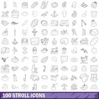 100 wandeling iconen set, Kaderstijl vector