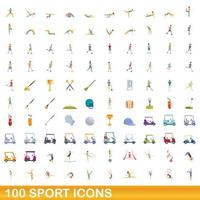 100 sport iconen set, cartoon stijl vector