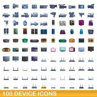 100 apparaat iconen set, cartoon stijl vector