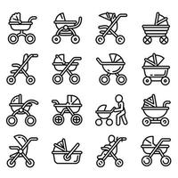 kinderwagen iconen set, Kaderstijl vector