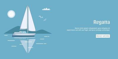 regatta zeilboot banner horizontaal, cartoon-stijl vector