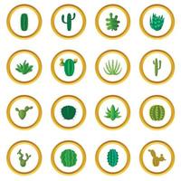 groene cactussen pictogrammen cirkel vector