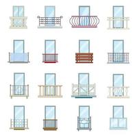 balkon venster vormen iconen set, cartoon stijl vector