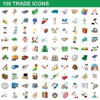 100 handel iconen set, cartoon stijl vector