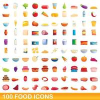 100 voedsel iconen set, cartoon stijl vector