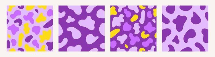 trendy set naadloze patronen van gevlekte dierenhuiden. abstracte print in gele violette kleuren. vector illustratie