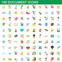 100 document iconen set, cartoon stijl vector
