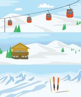 resort hotel winter banner concept set, vlakke stijl vector