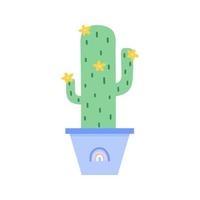 kleurrijke cactusplant met bloemen in gekleurde potten. exotische en tropische planten - cactussen voor ontwerp geïsoleerd op een witte achtergrond. handgetekende cactus voor design. vector