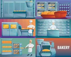 moderne bakkerijfabriek bannerset, cartoonstijl vector