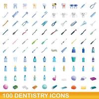 100 tandheelkunde iconen set, cartoon stijl vector