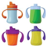 sippy cup iconen set, cartoon stijl vector