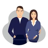 cartoon gelukkig man en zwangere mooie vrouw die een baby verwacht. babyshower vector