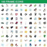 100 kader iconen set, cartoon stijl