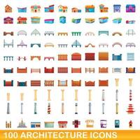 100 architectuur iconen set, cartoon stijl vector