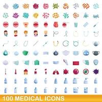 100 medische iconen set, cartoon stijl vector