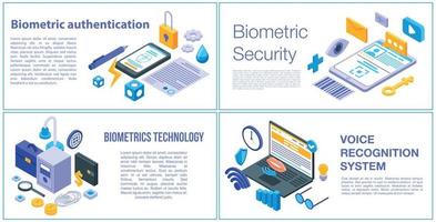 bannerset voor biometrische authenticatie, isometrische stijl vector