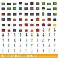 100 school iconen set, cartoon stijl vector