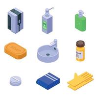 sanitaire iconen set, isometrische stijl vector