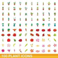 100 planten iconen set, cartoon stijl vector