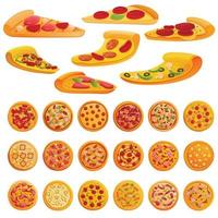 pizza iconen set, cartoon stijl vector