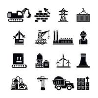 industrie iconen set, eenvoudige stijl vector