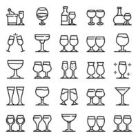 wijnglas iconen set, Kaderstijl vector