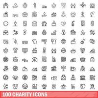 100 liefdadigheid iconen set, Kaderstijl vector