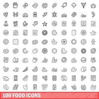 100 voedsel iconen set, Kaderstijl vector