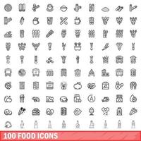 100 voedsel iconen set, Kaderstijl vector