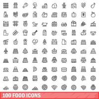 100 voedsel iconen set, Kaderstijl vector