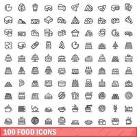 100 voedsel iconen set, Kaderstijl vector