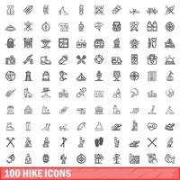 100 wandeling iconen set, Kaderstijl vector