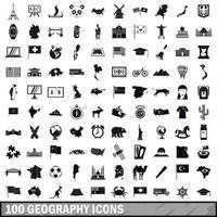 100 aardrijkskunde iconen set, eenvoudige stijl vector