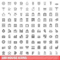 100 huis iconen set, Kaderstijl vector