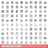 100 huis iconen set, Kaderstijl vector