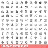 100 massamedia iconen set, Kaderstijl vector