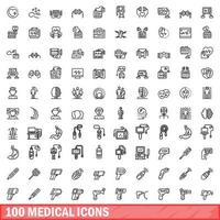 100 medische iconen set, Kaderstijl vector