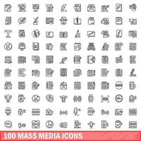 100 massamedia iconen set, Kaderstijl vector