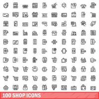 100 winkel iconen set, Kaderstijl vector