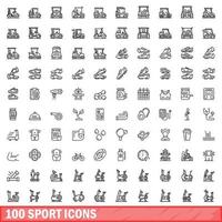 100 sport iconen set, Kaderstijl vector