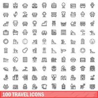 100 reis iconen set, Kaderstijl vector